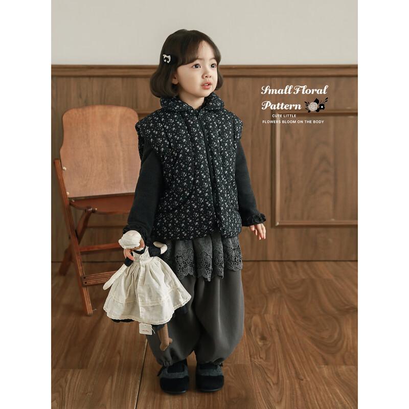 Girls' Black Floral Padded Sleeveless Vest