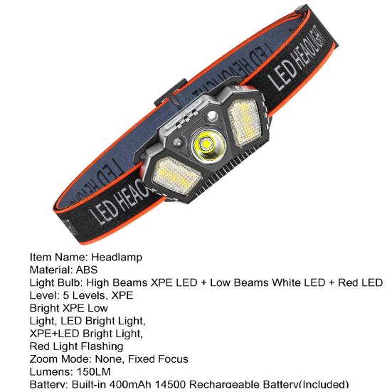 LED Headlight 5 Modes Adjustable IPX4 Waterproof USB Rechargeable Hands-free Lightweight Outdoor Camping Night Running Fishing Headlamp
