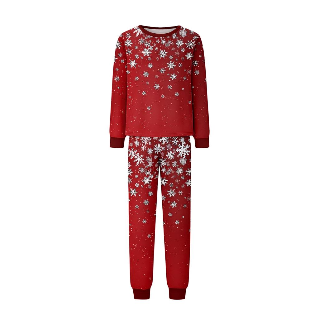 Christmas Print Family Matching Pajama Set Long Sleeve Round Neck Sleepwear for Parent and Kid