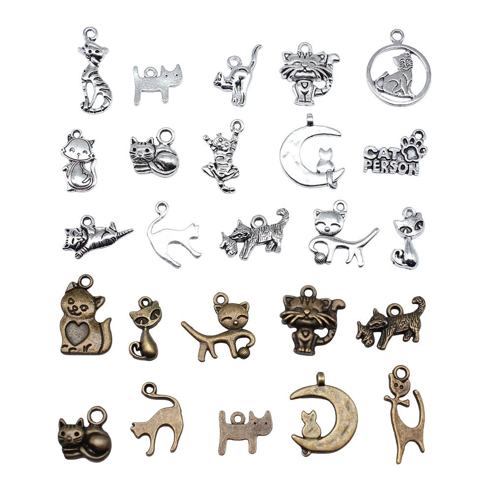 20pcs Charms Cat Tibetan Bronze Silver Color Pendants Antique Jewelry Making DIY Handmade Craft