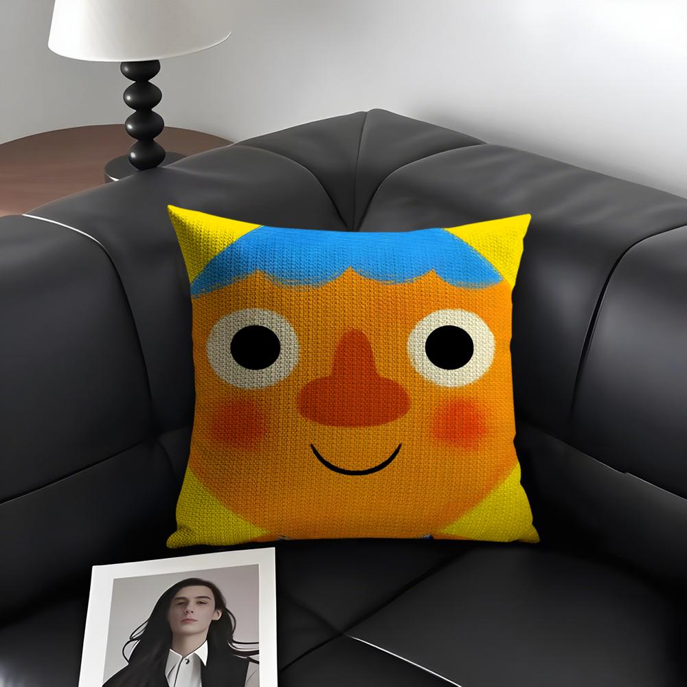NNoodle PalsS Cartoon Cushion Cover Natural Linen Organic Fabric DoubleSided Printing Sofa Home Decor Gift Pillow Case