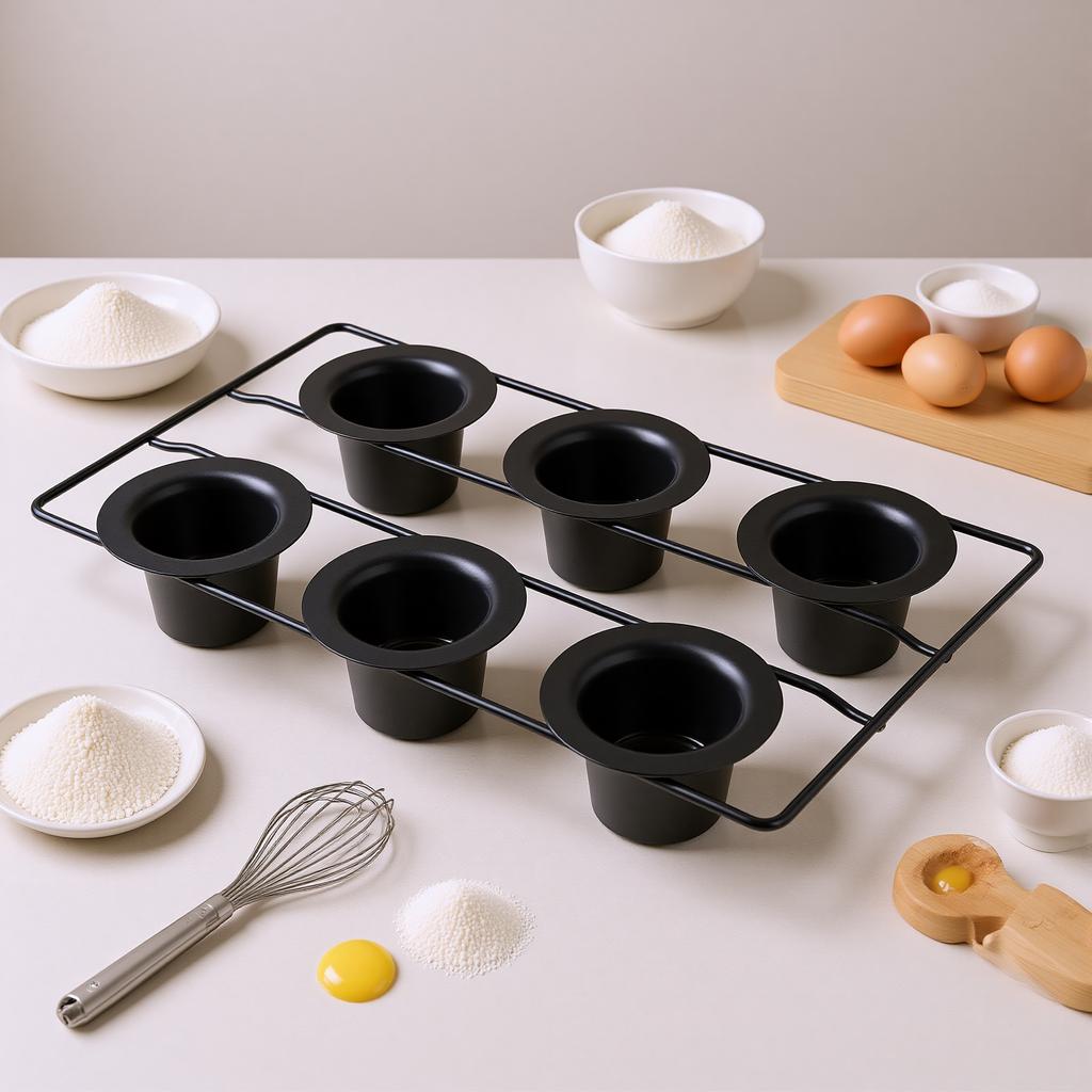 6 Cup Popover Pan for Baking Non Stick Sturdy Carbon Steel Bakeware Easy to Clean for Pudding Muffins Popovers