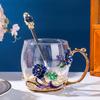 Colored Enamel Flower Glass Tea and Coffee Cup Set for Home and Office