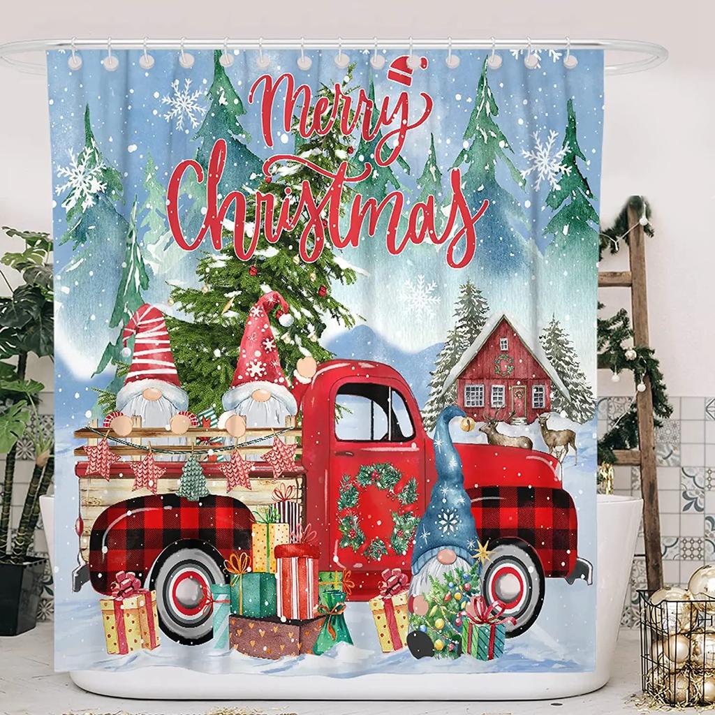 Funny Christmas Snowman Gnomes By Ho Me Lili Santa Claus Xmas Ball On Rustic Wooden Holiday Decor Shower Curtains