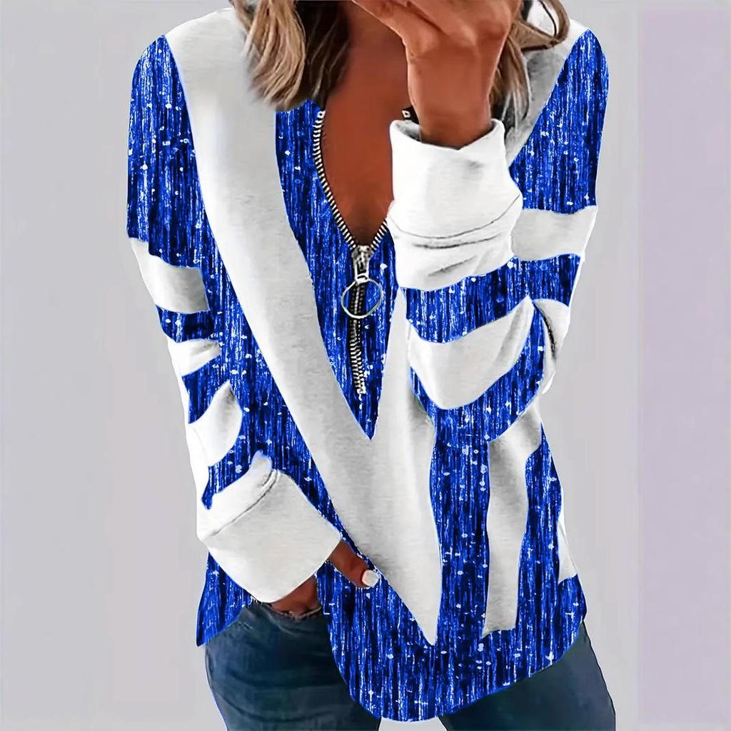 2025 Women's Plus Size 3D Stripe Polo Collar Half-Zip Top - Casual & Comfortable Fashion