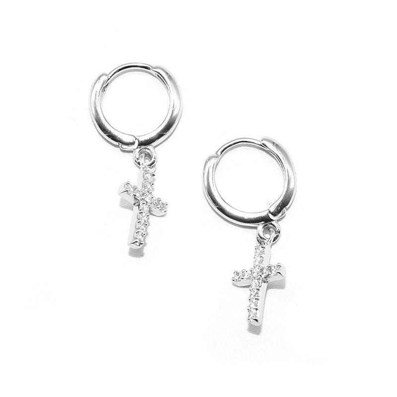 Rhinestone Cross Hoop Earrings - Hip Hop Style for Men & Women