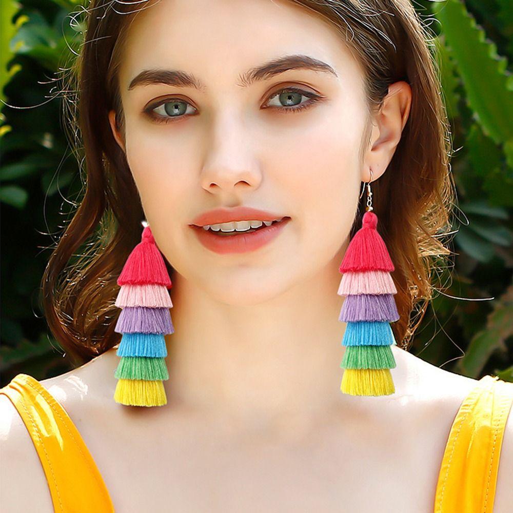 Lightweight Fringe Tassel Earrings Rainbow Layered Trendy Pride Jewelry  Boy
