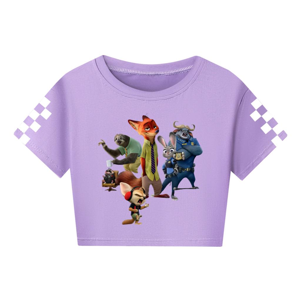 Fashionable Round Neck Short Sleeve Work Clothes Printed Tops For KID Summer Tops