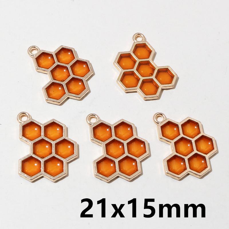 10pcs Enamel Flower Bee Honey Honeycomb Charms Pendant Alloy Metal for Necklace Earrings Bracelet DIY Jewelry Making Accessories