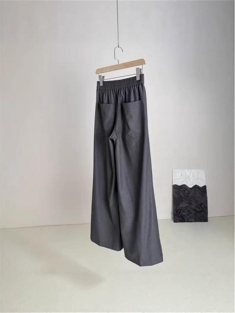 Versatile Grey Wool Blend Wide-Leg Pants with Elastic Waist