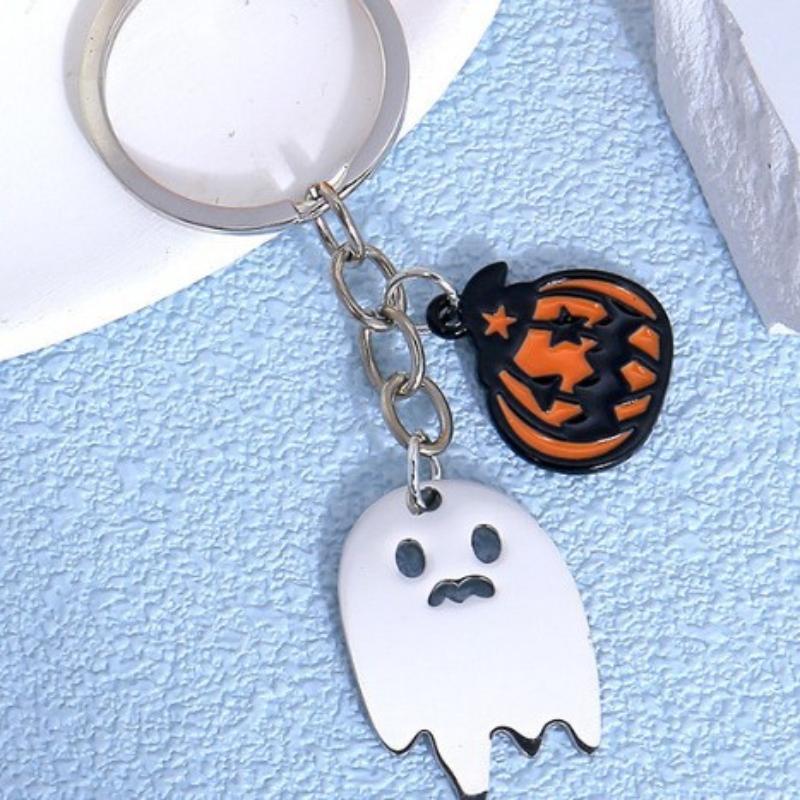 Stainless Steel Ghost Pumpkin Enamel Charm Keychain Halloween Key Ring Bag Car Charm Jewelry Couple Friends Gifts