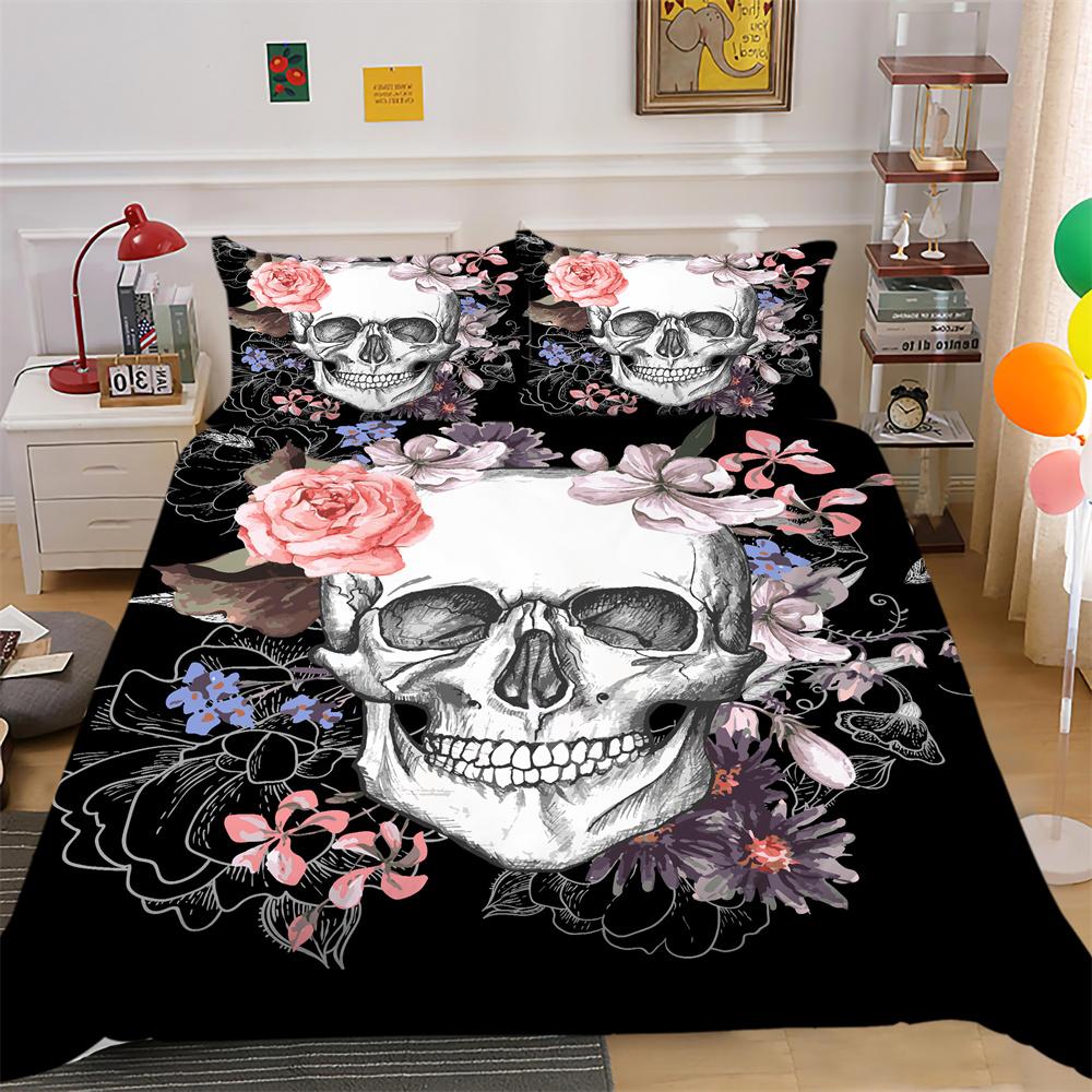 Bettwäsche-Set 200x200 Cm 'Krähe & Totenkopf' – 3-teilig Aus Mikrofaser, Mit Reißverschluss