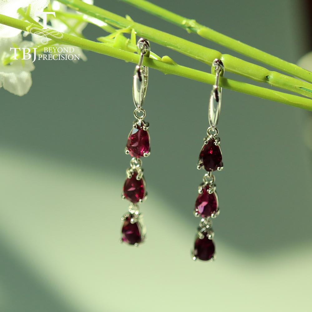 Long Earring with Brazil Rhodolite Garnet Pear 5*8mm 6 Pieces 5ct Natural Gemstone Fine Jewelry 925 Sterling Silver for Women