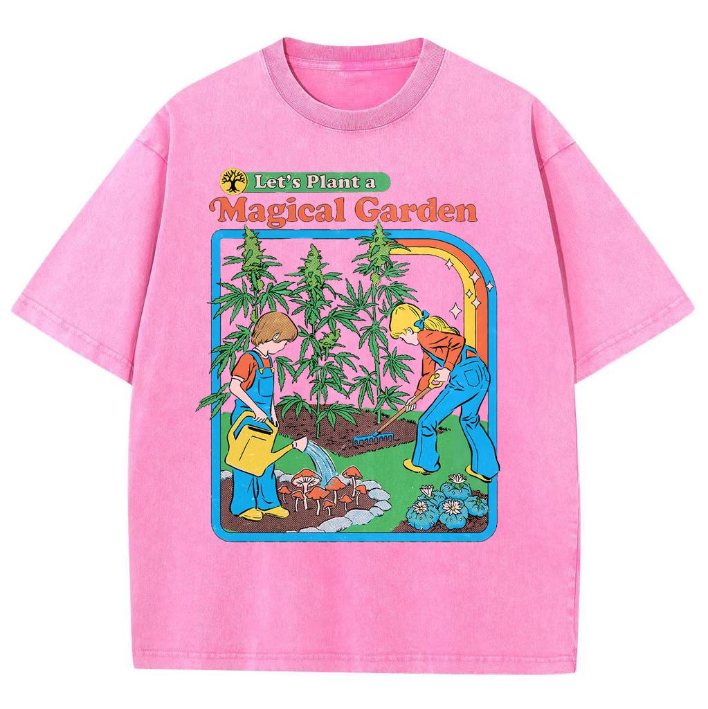 Ich pflanze Blumen im Garten Anime Frauen Top Sport T-Shirt Gewaschene Trendige Kleidung Baumwolle Locker Kurzarm Retro