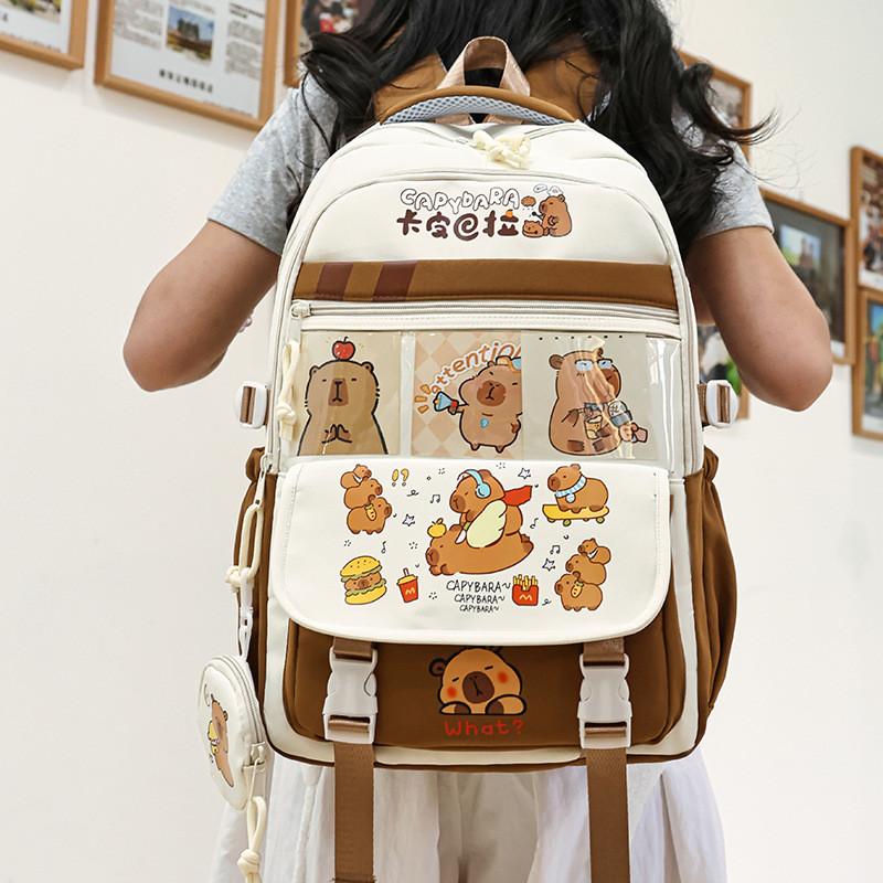 Cute Capybara Student Backpack With Comfortable Shoulder Straps And Cartoon Pattern For School And Daily Use