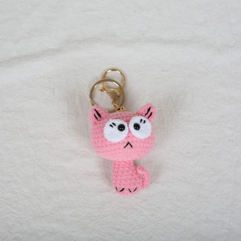 Small Cat Crochet Keychain Handmaking Crochet Cute Kitten Keyrings For Bag Pendant Knitting Animal Doll Keychain For Gift Custom
