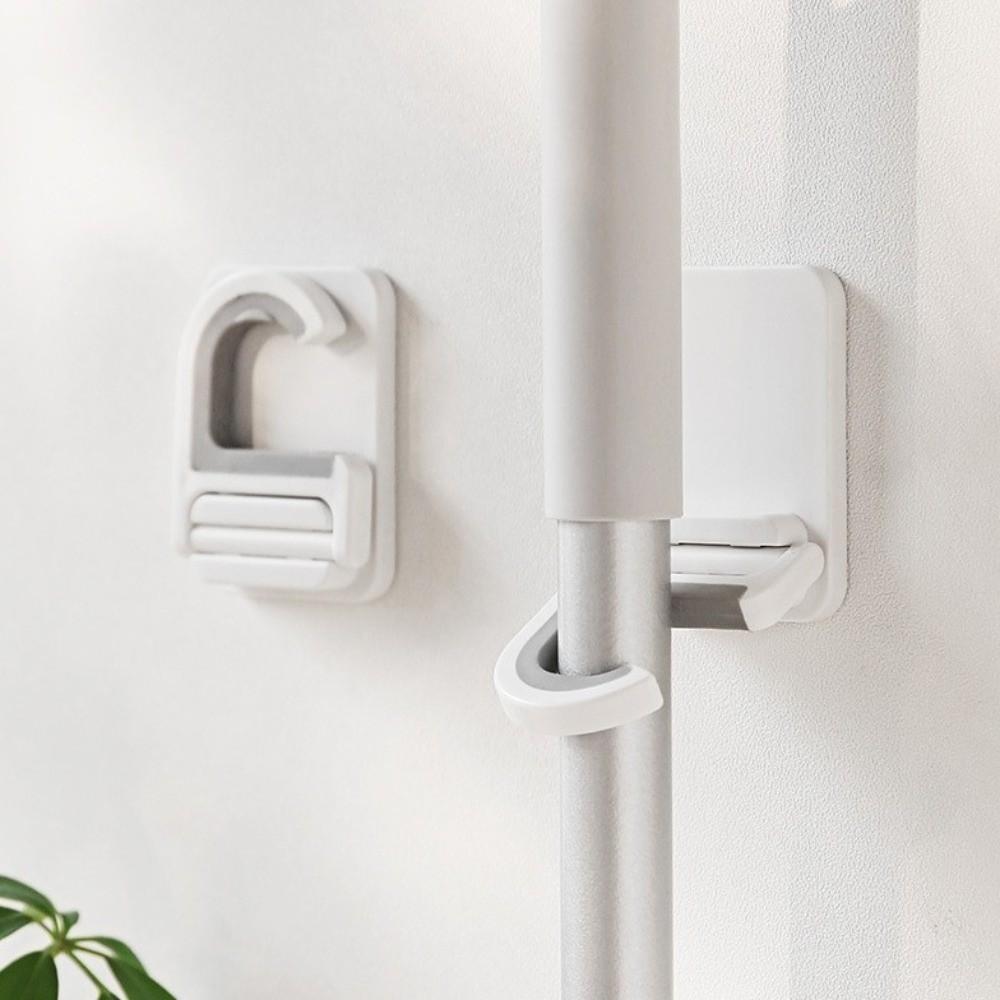 3pcs Wall Mount Mop Holder Self-Adhesive Hanger Storage Hook Utility Mop Clip  Home Organization
