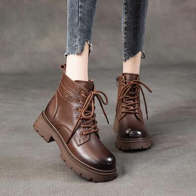 First Layer Cowhide Martin Boots Women's Autumn and Winter 2025 New Retro Lace-up Leather Versatile Rubber Short Boots Women's Boots