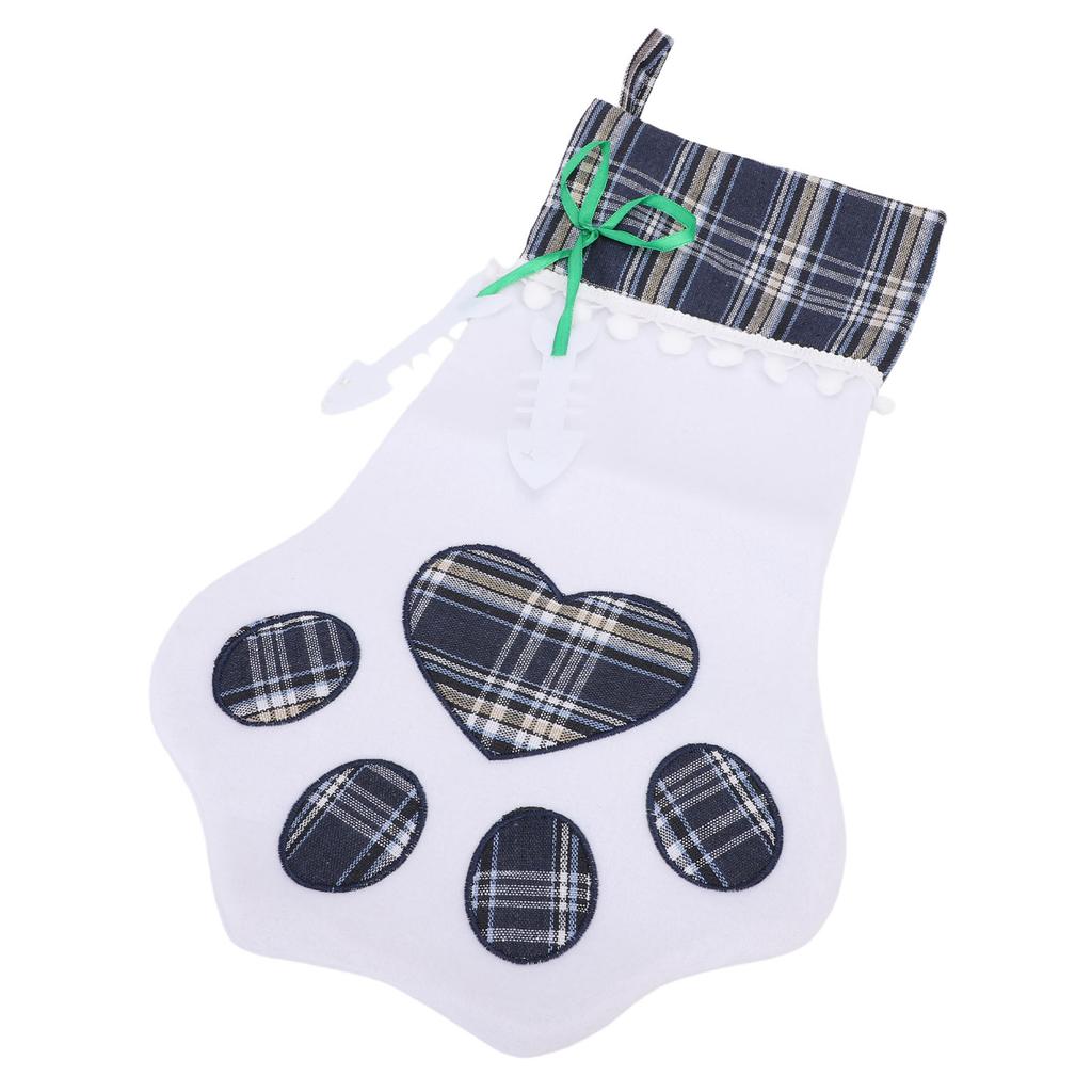 Xmas Stocking Large Capacity   Plaid Pet Foot Hanging Stocking Decoration for Present Bag