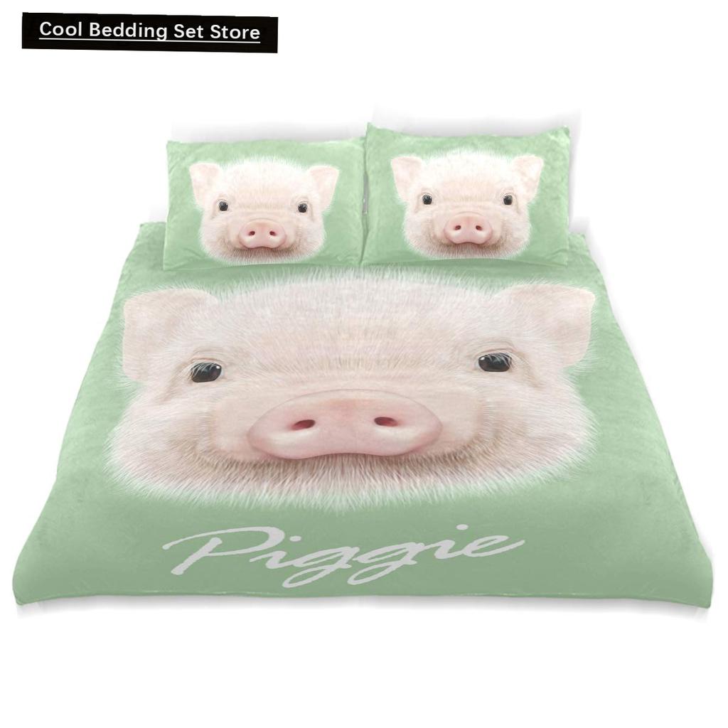 Cartoon Kawaii Pig King Queen Duvet Cover Happy Farm Animal Bedding Set Pink Piggy Quilt Cover 2/3pcs Polyester Comforter Cover