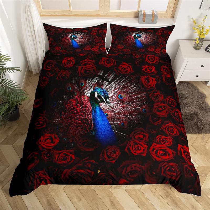 Hochlandkuh Bettwäsche-Set Bauernhoftier Bettbezug Einzelbett King Queen Rote Rose Deckenbezug Mikrofaser Romantische Florale Bettwäsche-Sets