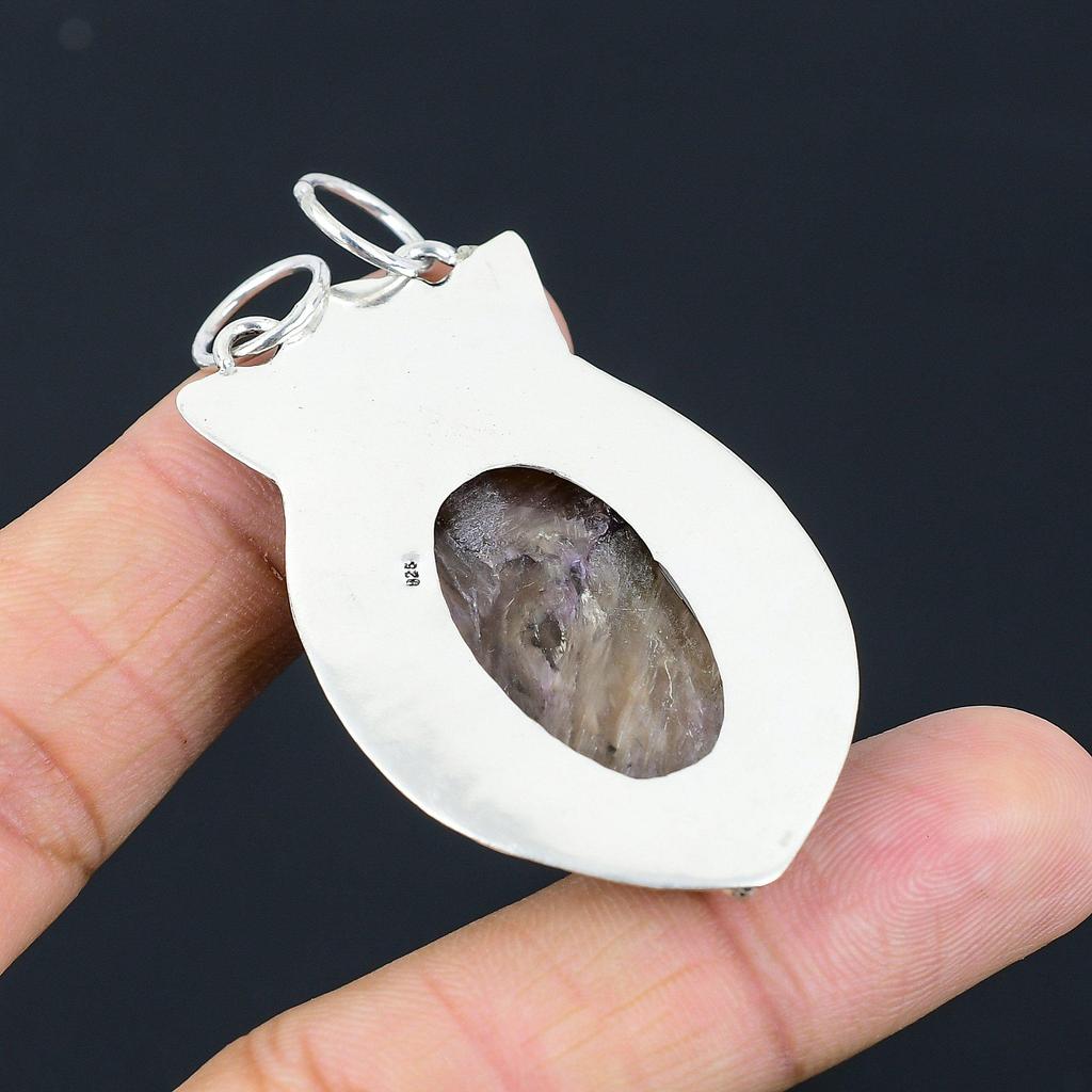 Natural Charoite Gemstone Pendant 925 Sterling Silver Indian Jewelry For Women