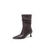 Apricot Brown Women Mid Calf Boots Mid Thin Heel Small Big Size 32 48