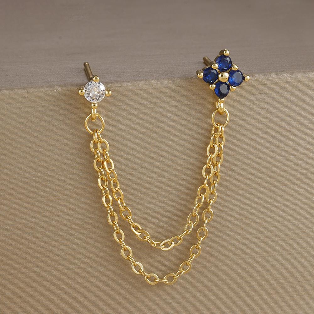 2PCS Stainless Steel December Birthday Stone Square Hanging Earrings Cubic Zirconia Chain Flower Dangle Earring Piercing Jewelry