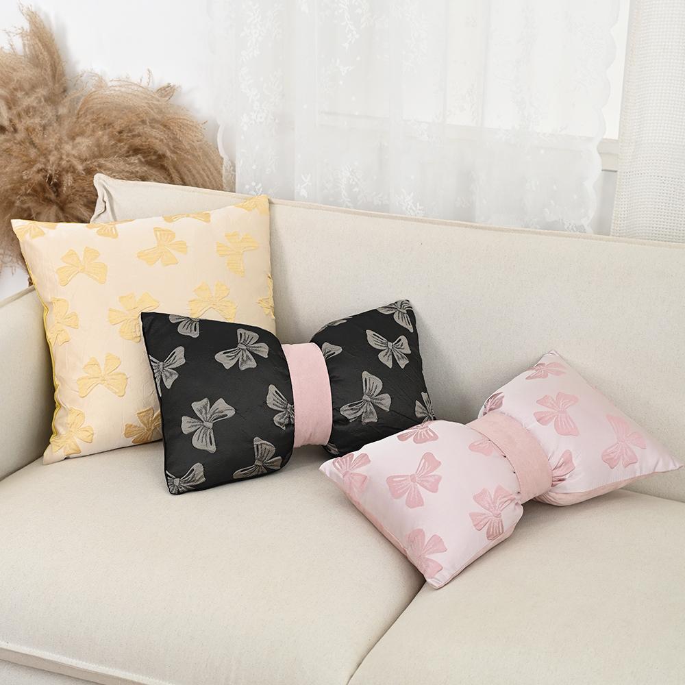 BUYNOW Jacquard Bow Pillowcase Without Pillow Core Korean Cute Girl Pink Bow Living Room Sofa Cushion Cover Home Bedroom Decor