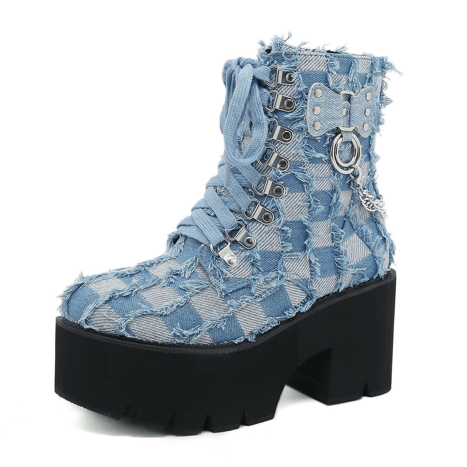 

Ботинки Мартина Ковбойские Синие Пряжка Короткие Ботинки Боковая Молния Осень и Зима Высокая Подошва Шнуровка Спереди Женские Ботинки 43 светло-синий