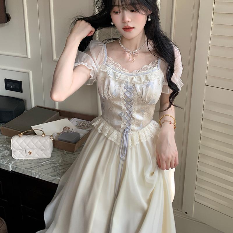 Buy French Vintage Elegant Fairy Dress Mesh Women Sweet Korean Style Fairy  Dress Puff Sleeve Evening Party Midi Dress Summer at affordable prices —  free shipping, real reviews with photos — Joom