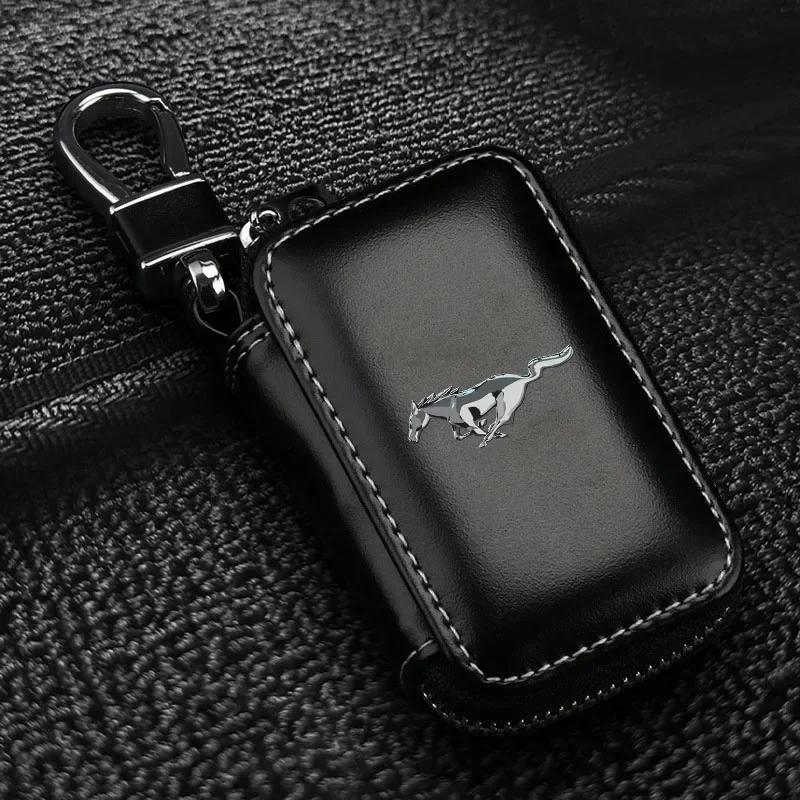 

New 2026 Car Sticker Leather Car Emblem Key Case Keychain Zipper Key Case Bag Car accessories For Ford Mustang Zapatillas Miniat