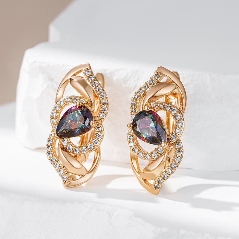 New  Rose Gold Color Earrings For Women Delicate Water Drop Cut Colorful Natural Zircon Accessories Daily Fine Jewelry