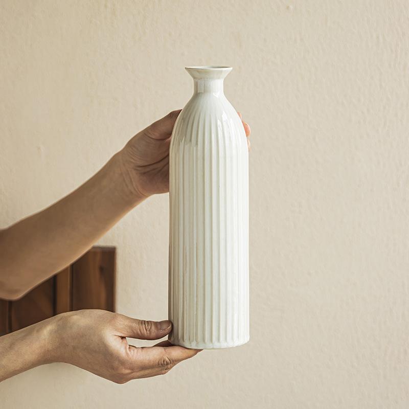 Premium Relief Vase Minimalist Ceramic Flower Insert Household Living Room Ornament Desktop Decoration Dried Flower Bottle