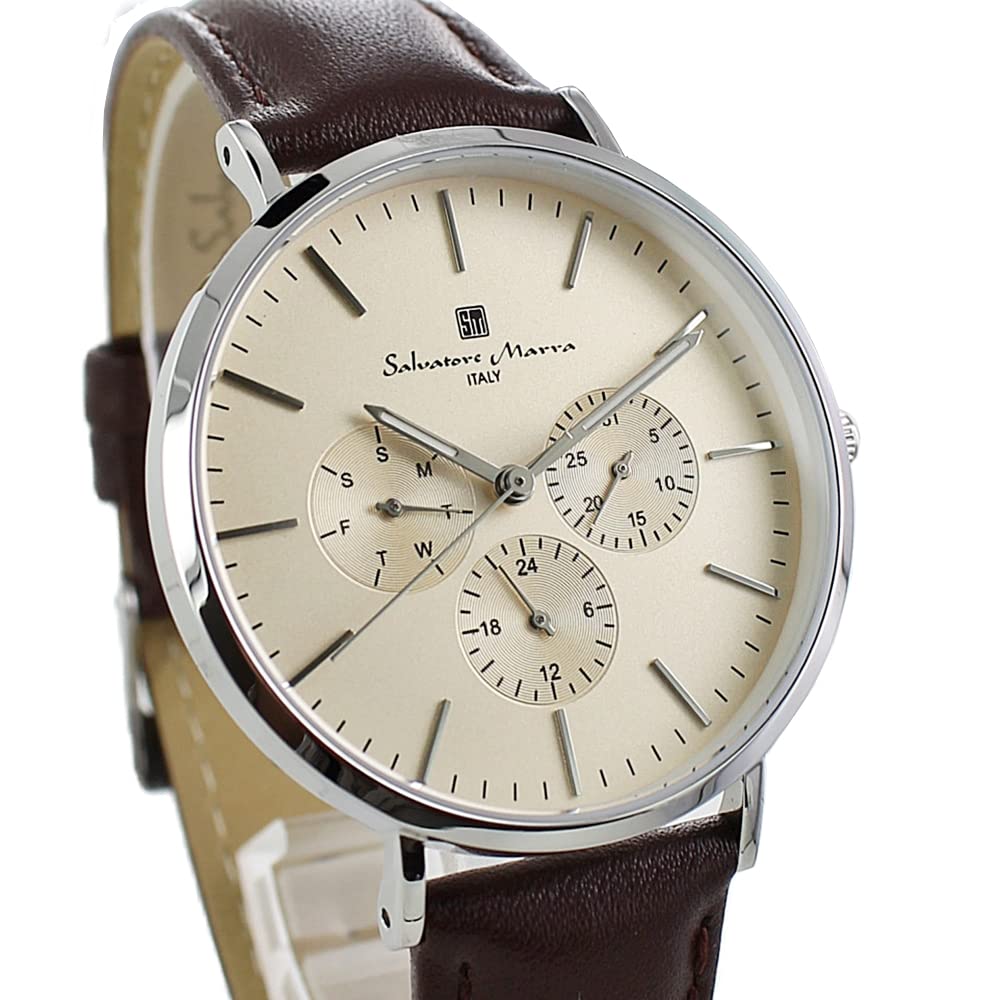 Salvatore Marra Pair Watch Set with Storage Box SM22102-SSCM/PGBK Unisex Ivory & Black Leather Calendar