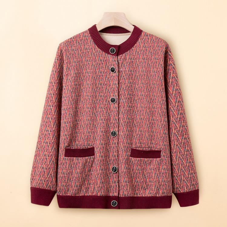 Omas Mantel Herbst Neuer Stil Ältere Strickjacke Damen Mutter Modische Strickjacke Alte Dame Gestreiftes Oberteil