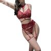 Sexy lingerie hot sexy lace one-piece red pure desire strap lingerie set seduction no-take uniform