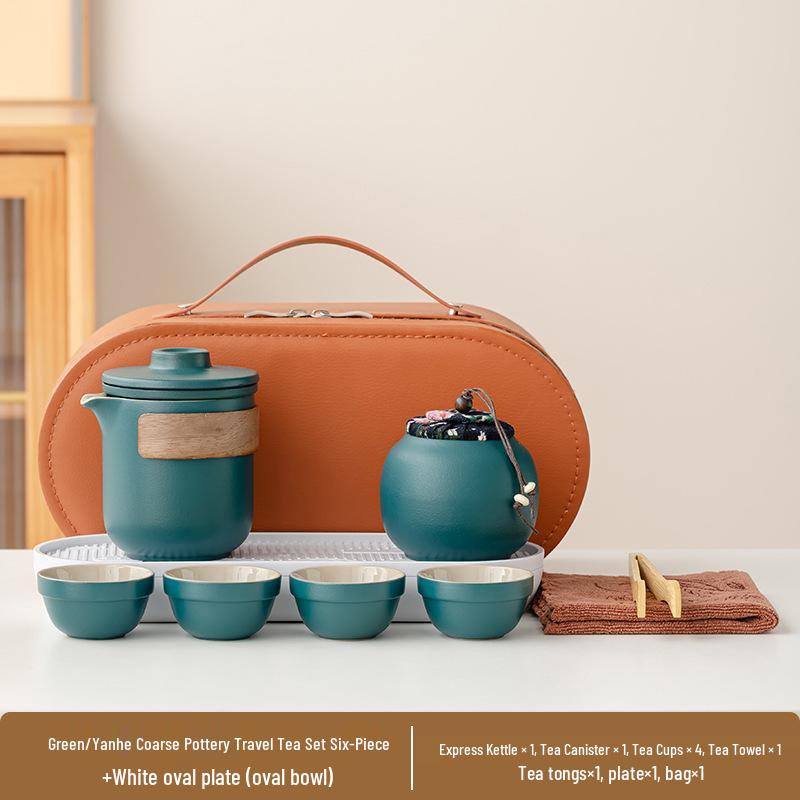 Portable Ceramic Travel Tea Set: Quick-Brew Pot & 4 Cups for Outdoor & Car Use, Simple Carry-Along Gift