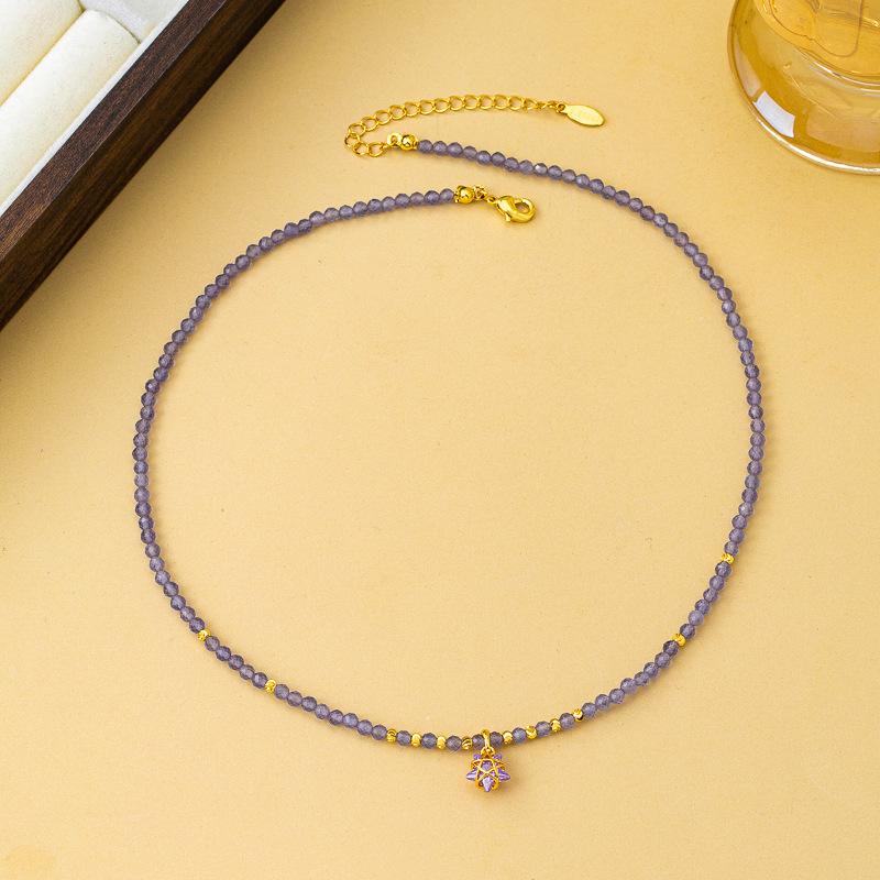 New Chinese Retro Exquisite Amethyst Beaded Five-star Pendant Necklace Fashionable Light Luxury Niche High-end Collarbone Chain