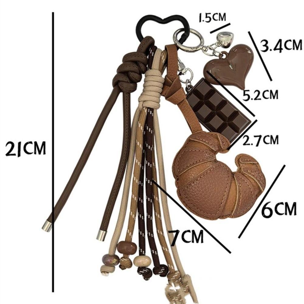 Hand-Woven Ladies Horn Bag Pendant Diy Braided Rope Pu Leather Bread Keychain  Kids Gifts