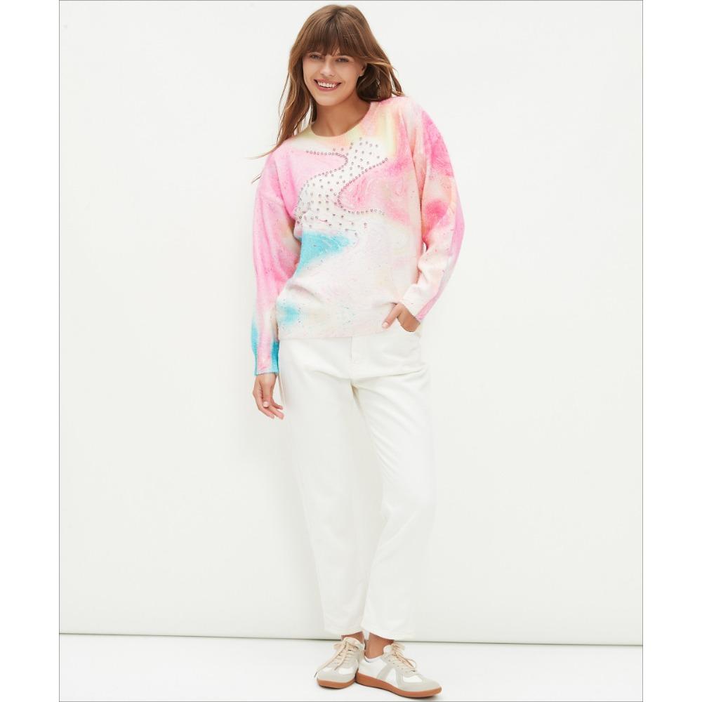 DIMANAF 2025 Frühling Damen Bunte Rosa Pullover Strick Basic Mode Rundhalsausschnitt Stil Locker Pullover