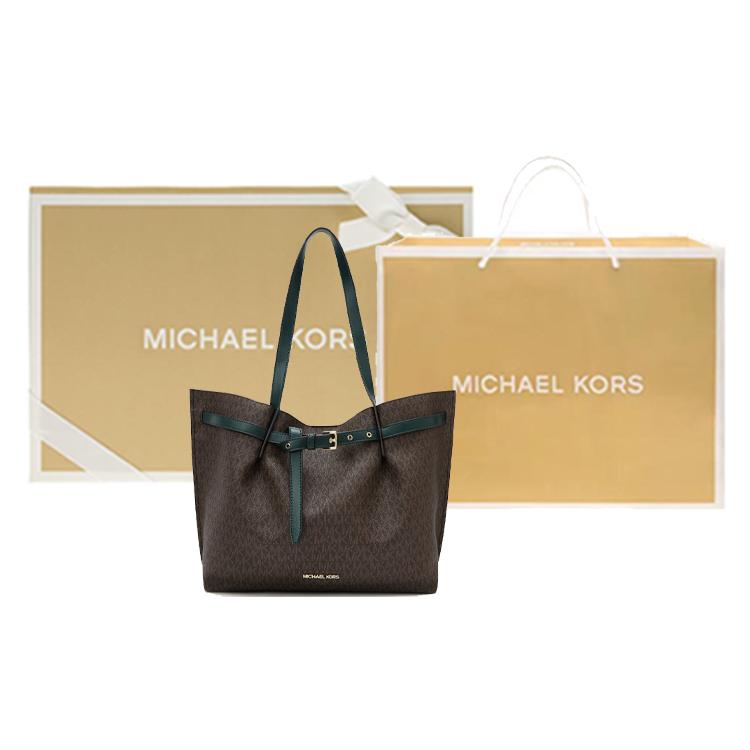 New MICHAEL KORS Artificial Leather Tote Bag, Shopping Bag, One Shoulder Bag Extra Small Women's Dark Brown/Dark Green 35S1GU5T7B-305