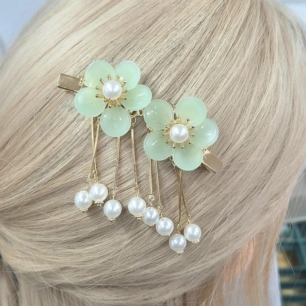 Jade Green Traditional Flower Hairpin 2-Piece Set Hanbok Hair Accessory Claw Clip