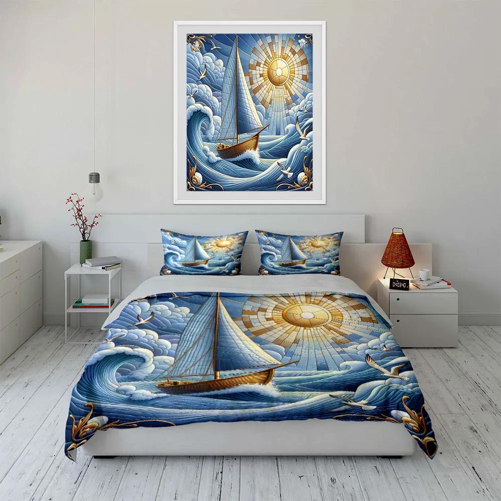 "Ocean Sailing Home Decor Set" Soft Comfortable Duvet Cover Bedding Set Included 1*Duvet Cover & 2*Pillowcases gift