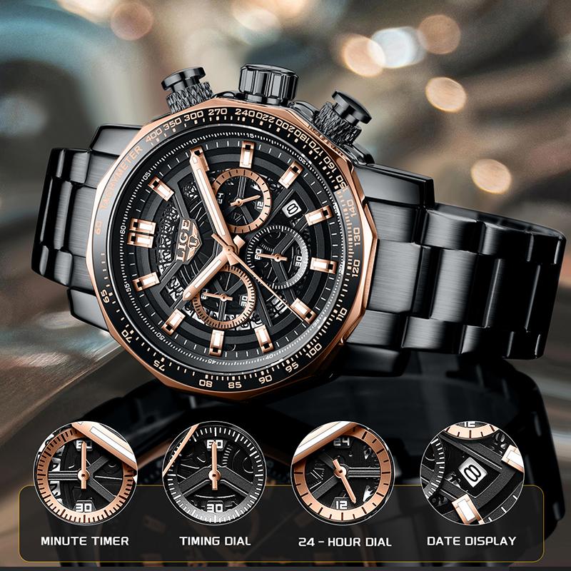 LIGE Business Watches Mens Top Brand Luxury Waterproof Quartz Wristwatch Luminous Stainless Steel Watches For Men Reloj Hommes