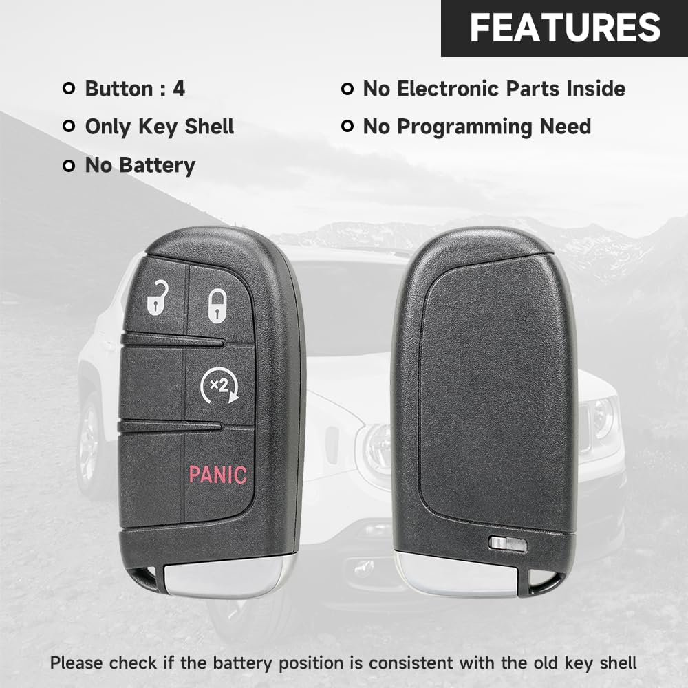 Key Fob Cover Shell Case Replacement 4 Buttons Key Fob Remote Control Shell Case - Compatible for Jeep Renegade Compass 2015-2018  for Fiat 500 500x
