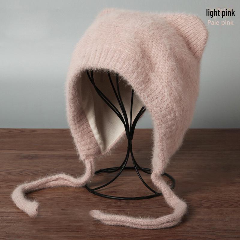 Women's Fuzzy Cat Ears Velvet Winter Hat - Warm, Knitted, Outdoor Lei Feng Style