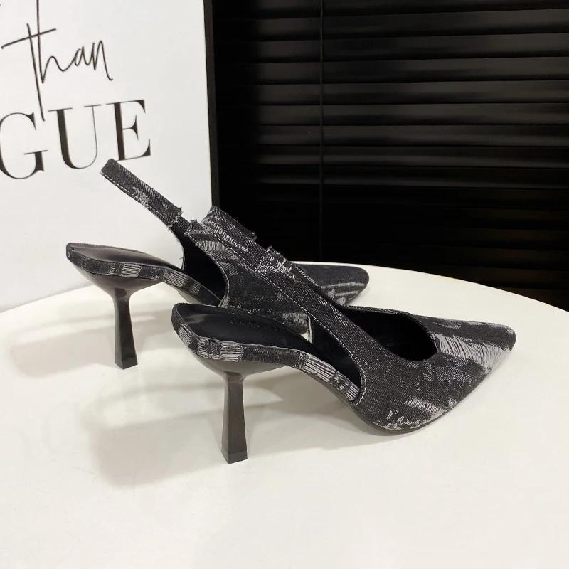 Fashion High Heels Cowboy Women Shoes Sandals Pointed Toe Dress Slippers Designer New Walking Party Femme Zapatillas Pumps