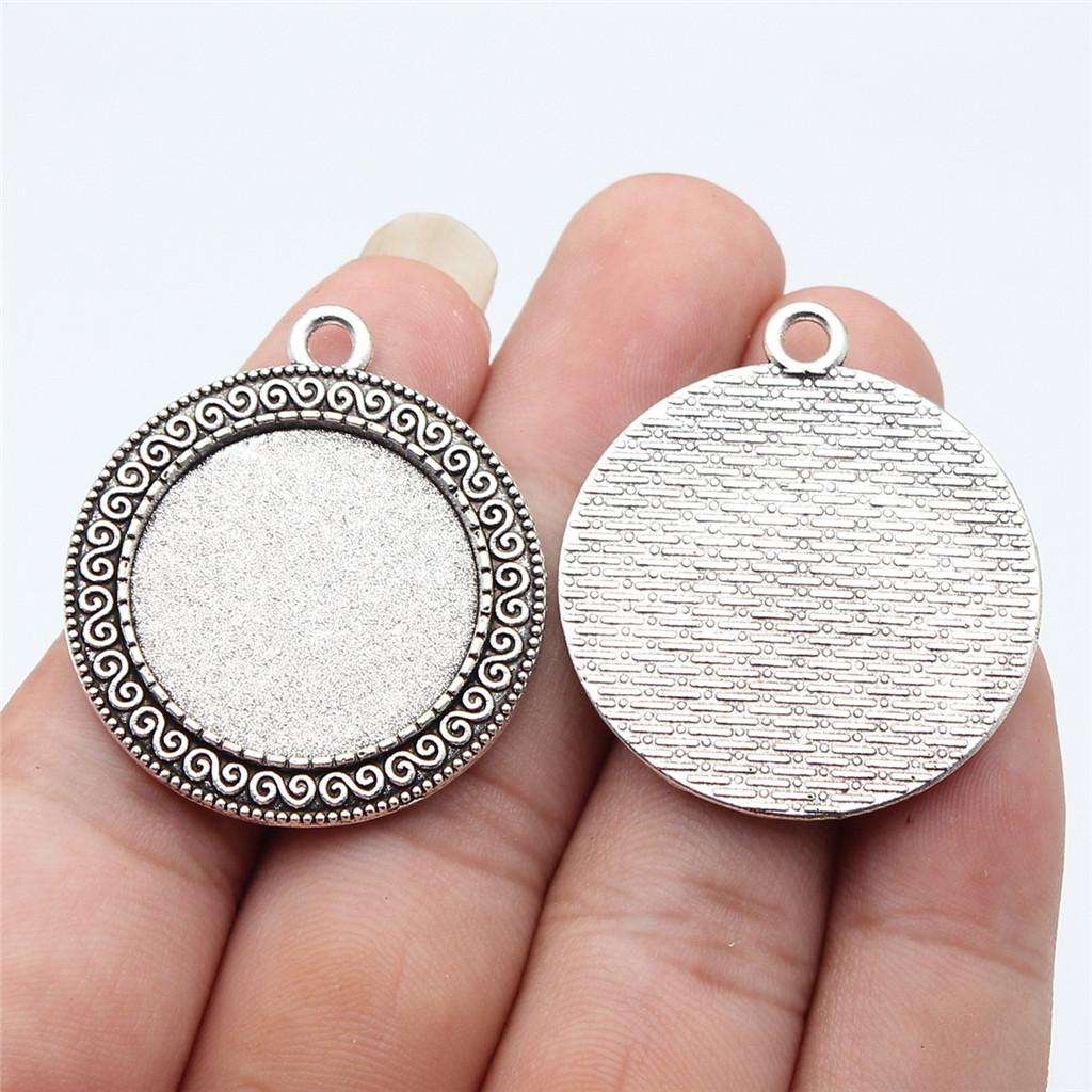 Pasuje do okrągłych podstawek 25 mm, tacek na kaboszony, oprawka antyczny brąz/srebro, część do tworzenia biżuterii DIY