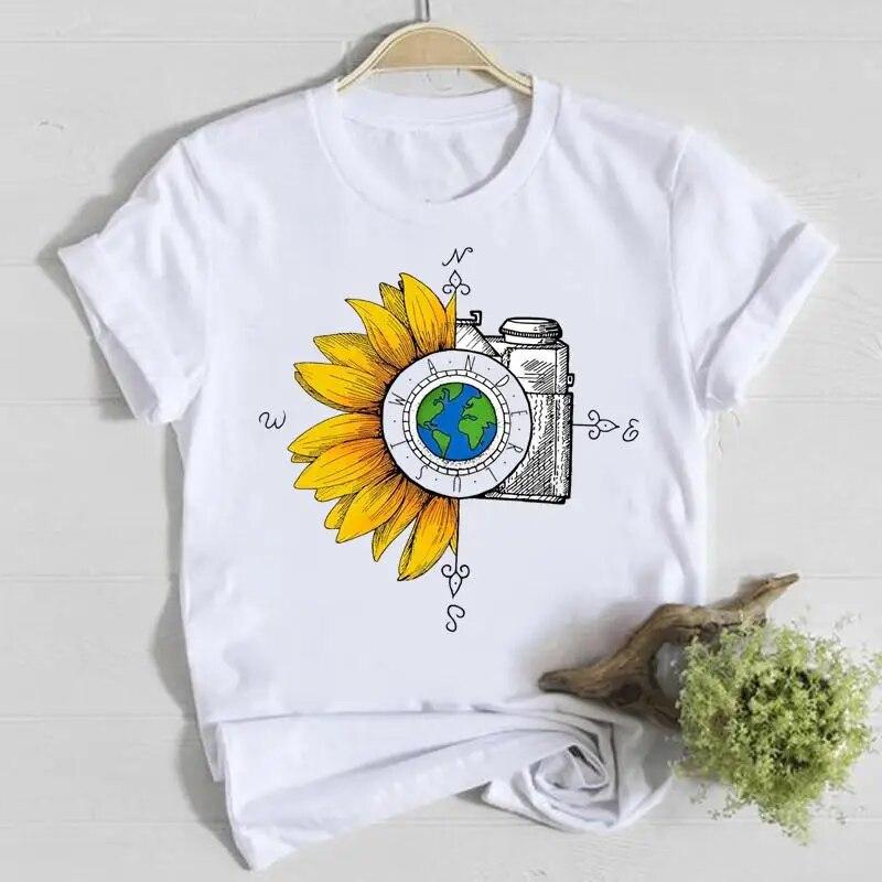 Blume Frühling Rundhals T-Shirt Top Shirt Damen Kleidung Mode T-Shirt Sommer Damen T Kurzarm Lässig Grafik T-Shirts